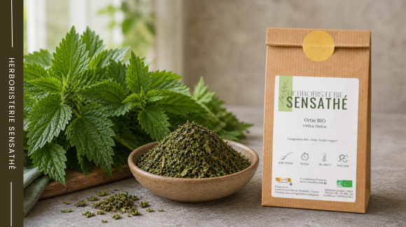 Ortie fraîche et ortie séchée en vrac avec sachet herboristerie pour infusion naturelle - Herboristerie Sensathé Ortie fraîche et ortie séchée en vrac avec sachet herboristerie pour infusion naturelle - Herboristerie Sensathé